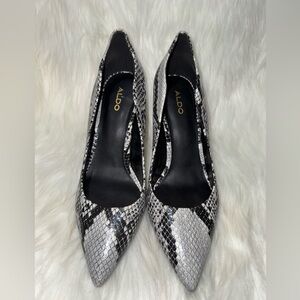 Aldo Black and White Snakeskin Heels